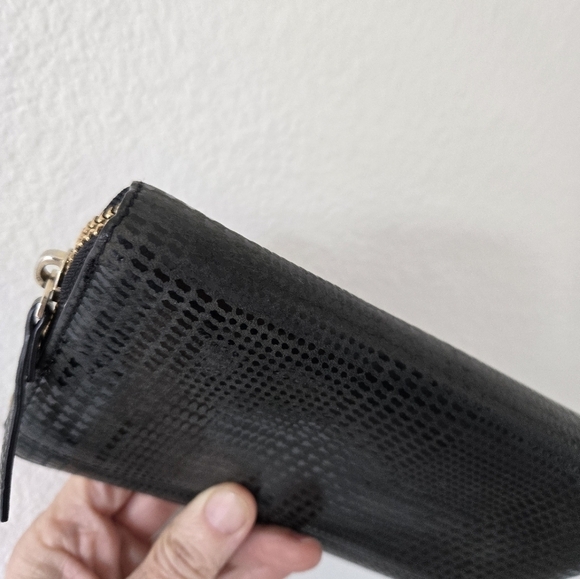 KATE SPADE Large Leather Wallet Black Grey Houndstooth Print Zip Around - Picture 14 of 16